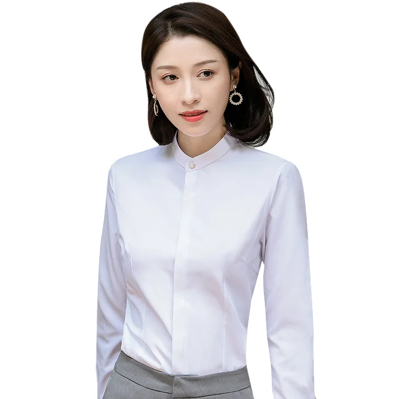여성용 스탠드 칼라 긴팔 전문 작업복, OL 통근 JK 인치 셔츠