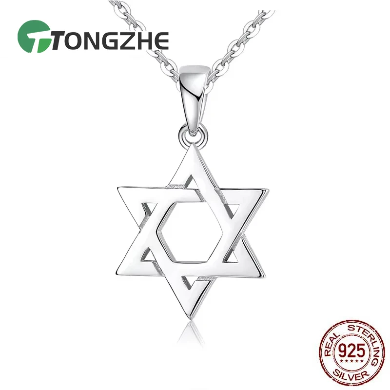 Pendant Necklace Silver Necklace Silver Pendant TONGZHE Collare Magen Star Of David 925 Sterling Silver Pendant Israel Chain Necklace Women Judaica Jewish Vintage Fine Jewelry