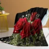 3d Print Blanket Babysbreath and Roses in Black Ground Throw Blanket Green and Red Floral Soft Fleece Blanket for Couch Bed 1