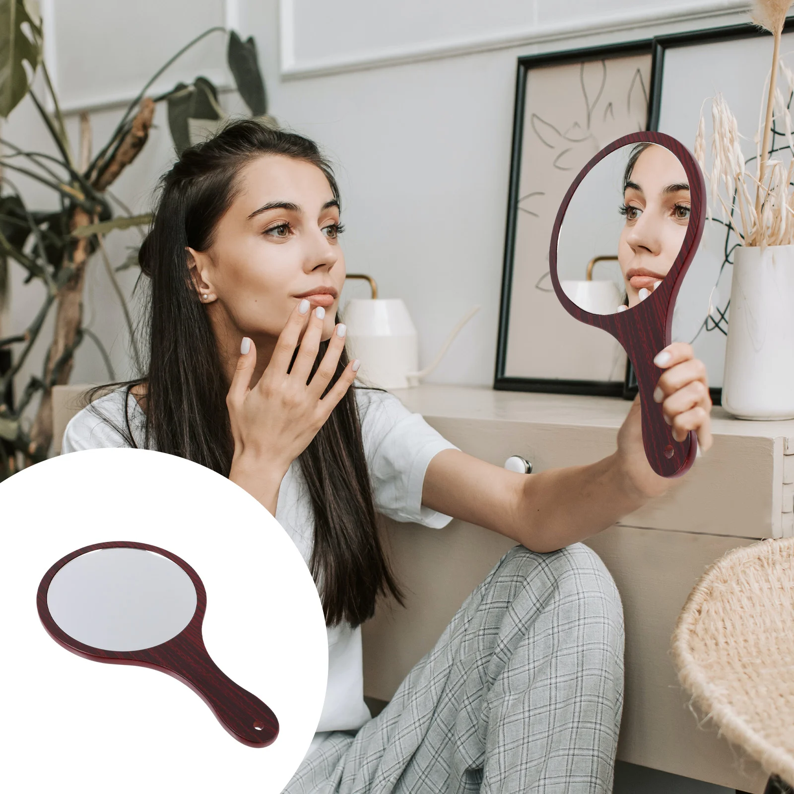 

Handheld Mirror Wooden Travel Makeup Mirrors Mirror with Handle Barber Mirror for