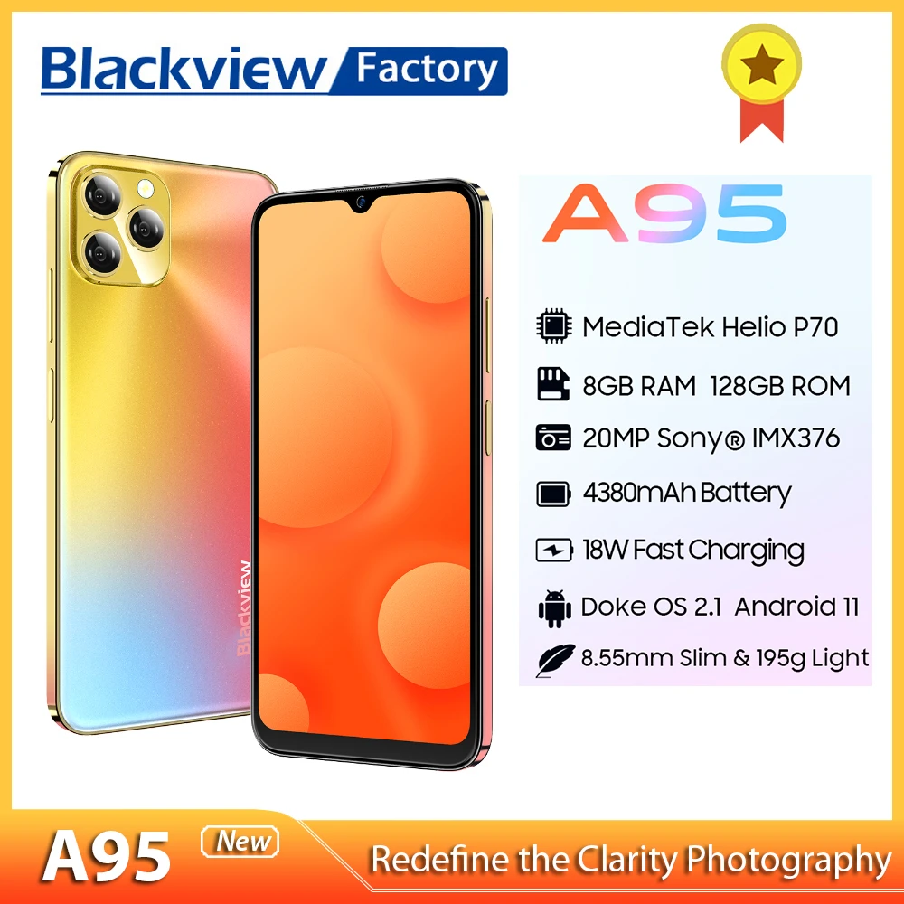 Blackview A95 8GB 128GB Smartphone Helio P70 Octa Core 20MP Camera 6.528 Inch Display 4380mAh Battery Android 11 Cellphone laptop ram