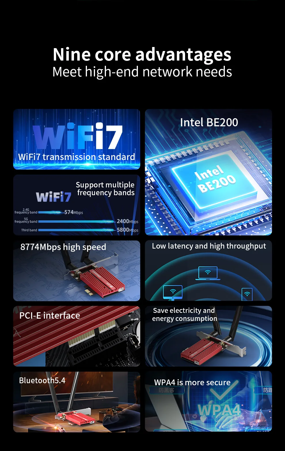 COMFAST WiFi 7 Pci Express Wifi アダプター BT5.4 WPA4 ワイヤレス