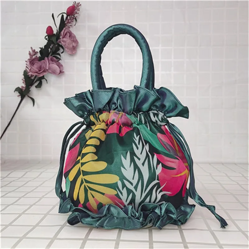 2022 Lace Flower Ethnic Style Drawstring Women\'s Handbag Hanfu Embroidered Cartoon Bag