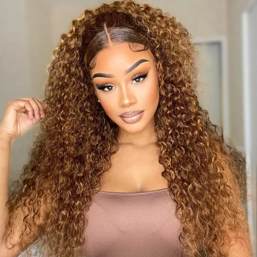 

Парики из человеческих волос с глубоким кудрявым кружевом спереди для женщин P4/27 хайлайтер HD кружевной передний парик для женщин светлые кудрявые парики из человеческих волос с эффектом омбре