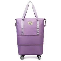 Large Capacity Oxford Cloth Travel Bag with Detachable Wheels and Dry-Wet Separation (PURPLE)