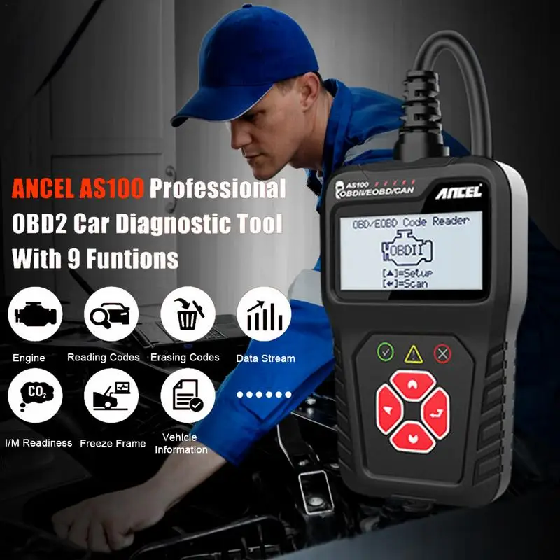 

New AS100 Vehicle OBD2 Scanner Car Code Reader Diagnostic Scan Tool Automotive Scanner OBD2 Scanner Multilingual Code Reader