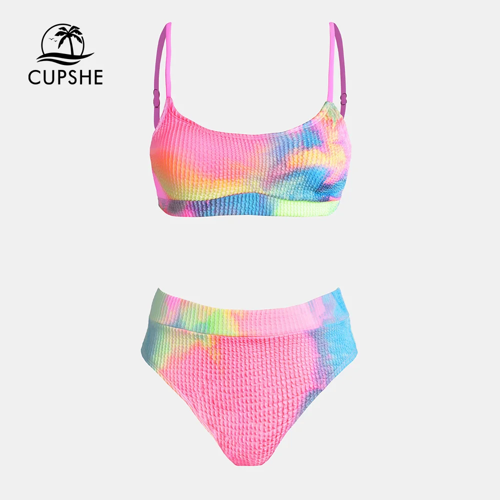 Women Swimsuit CUPSHE Textured Tie-Dye High Waist Bikini Sets Two Pieces Beachwear Bathing Suit