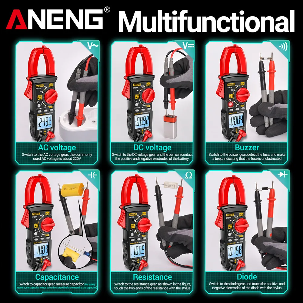 ANENG PN200 클램프 미터 & A3010 펜 멀티미터 세트 | DIY 및 전문가를 위한 AC/DC 전압, 전류, 저항 측정