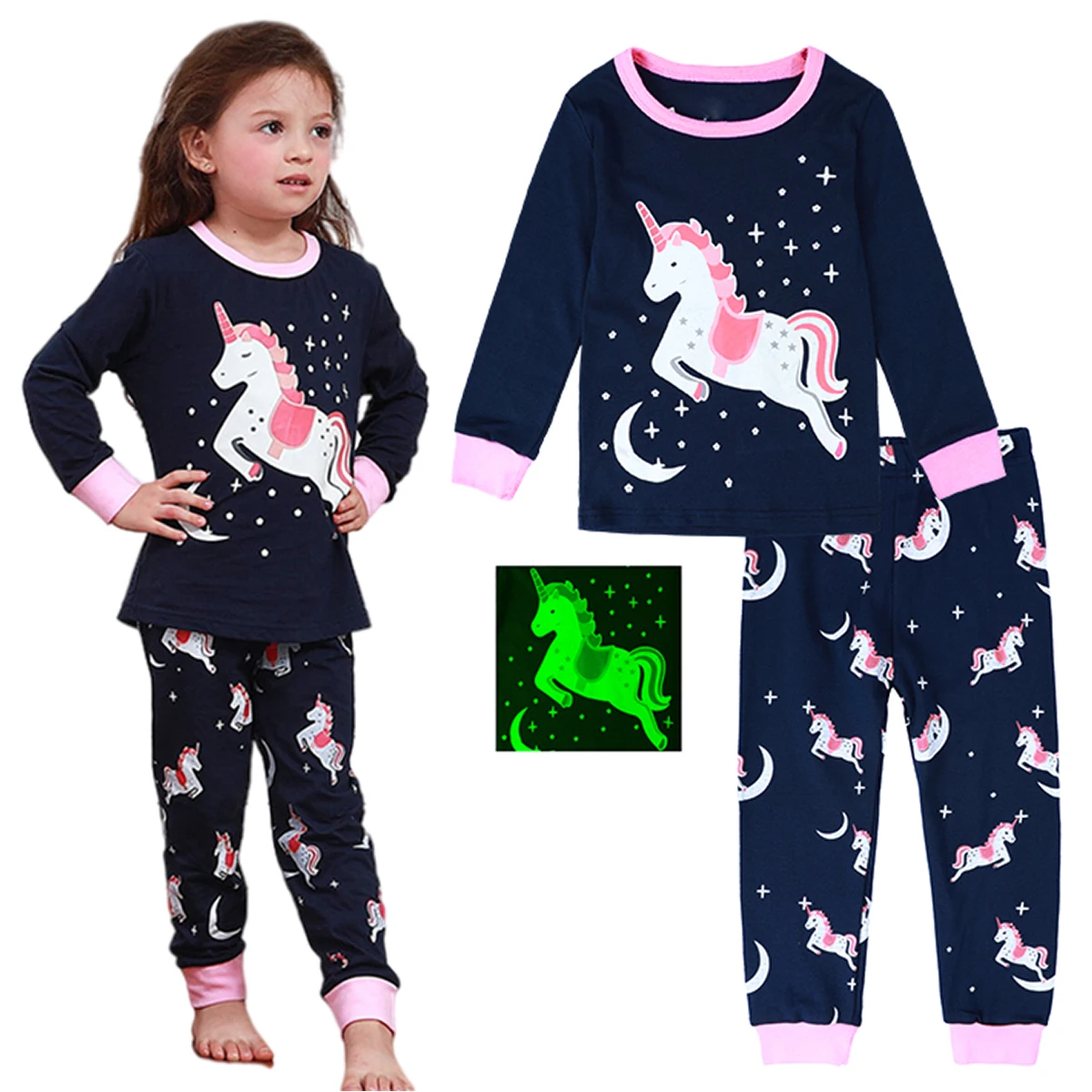 Kids Girls Skeleton Halloween Pajamas Toddler Carnival Unicorn
