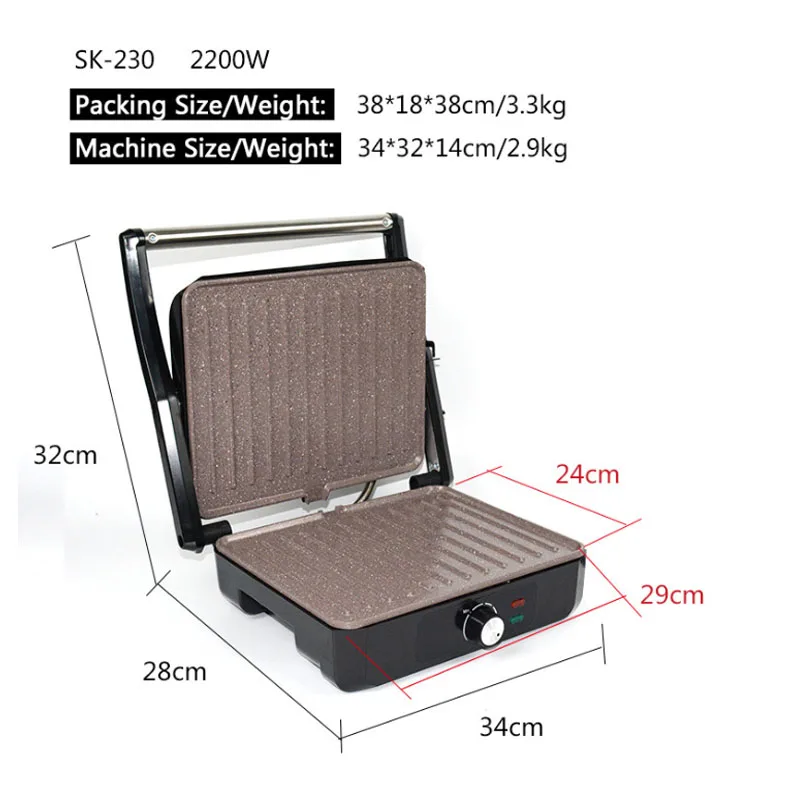 Sandwich Maker Home Appliance Electric Grill Steak Meat Hamburger Breakfast Machine Frying Pan Barbecue Plate EU Plug