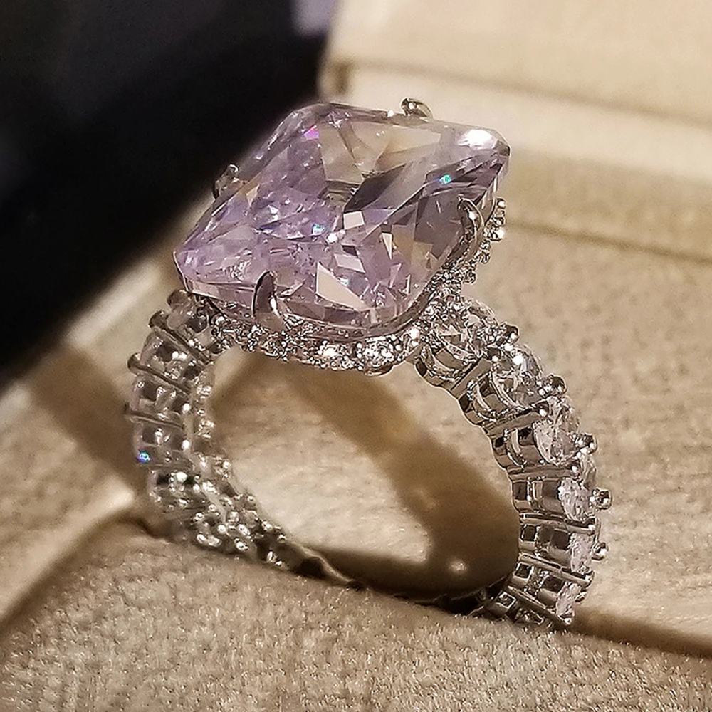 Moonso الفاخرة مستطيل فضي اللون مصمم خاتم الخطوبة...