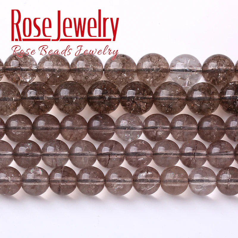 Cracked Smoky Crystal Quartz Beads Natural Stone Round Spacers Beads For Jewelry Making Diy Bracelet Accessories 6 8 10 12Mm 15"