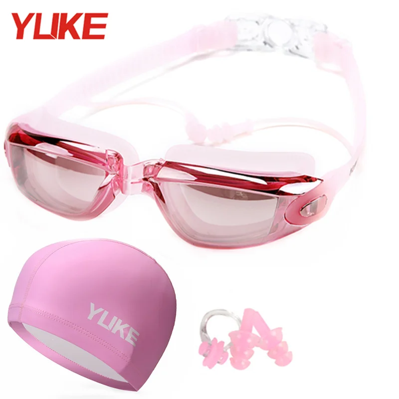 Adults HD Anti-Fog UV Protection Swimming Goggles Water Sport Women Men Diving Swim Glasses With Nose clip earplug swimming cap