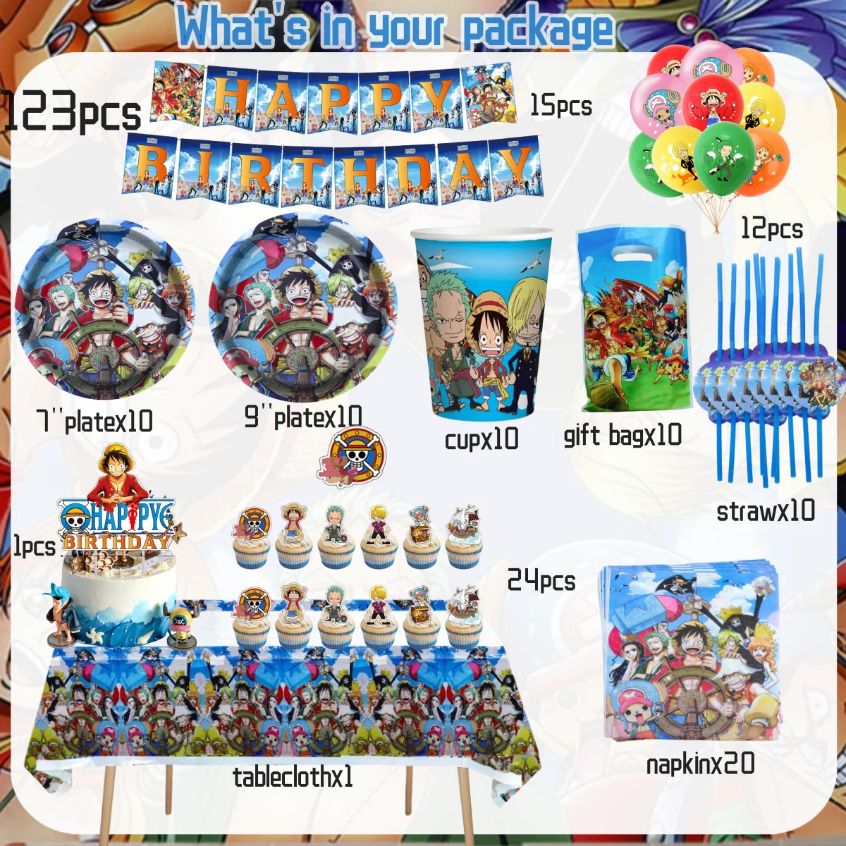 One Piece Birthday Party Set - Luffy Disposable Tableware  Candy Box for Kids