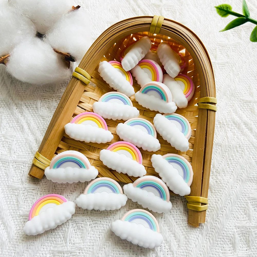 1/3/10Pcs Rainbow Silicone Bead/Teether/Clip Food Grade Pendants DIY Pacifier Chain Accessories Baby Teething Toys 5