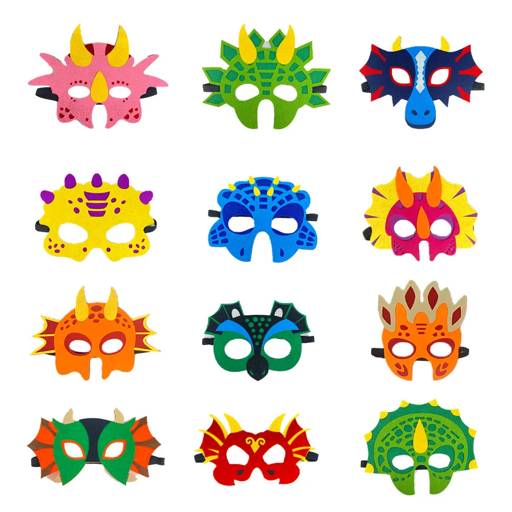 12 Pcs Dinosaur Masks Party Supplie Felt and Elastic-Dinosaur Party Decorations with Masks Different Types Great Idea