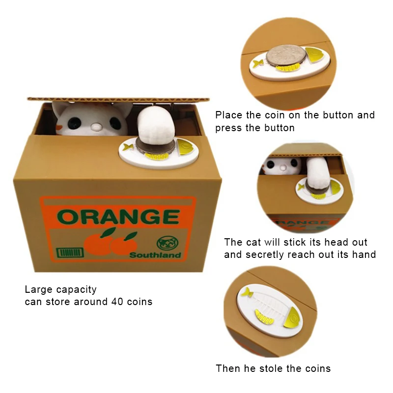 Cat Stealing Money Bank, Piggy Bank for Kids, Coin Bank for Money Saving, Automatic Stealing Money with English Speaking 2