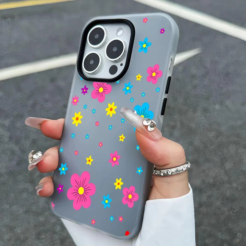 Korean Cute Colorful Flower Shockproof 2-in-1 Candy Color Phone Case