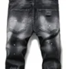 European and American tattered and repainted men's slim fit ripped patch fabric elastic jeans tight beggar pants 3