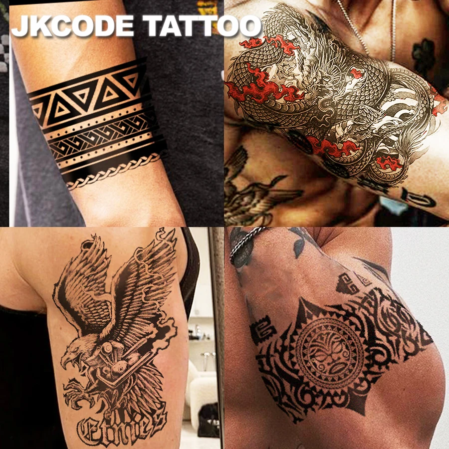 Large Size Tattoo Set -4 Pcs Dual-Purpose Arm Ring Tattoo - Black Armband  Tattoo - Flying Dragon Flying Eagle Arm Tattoo - Dual-Purpose Men's Couple  Model Geometric Pattern Long Bracelet Temporary ..., image size:900x900