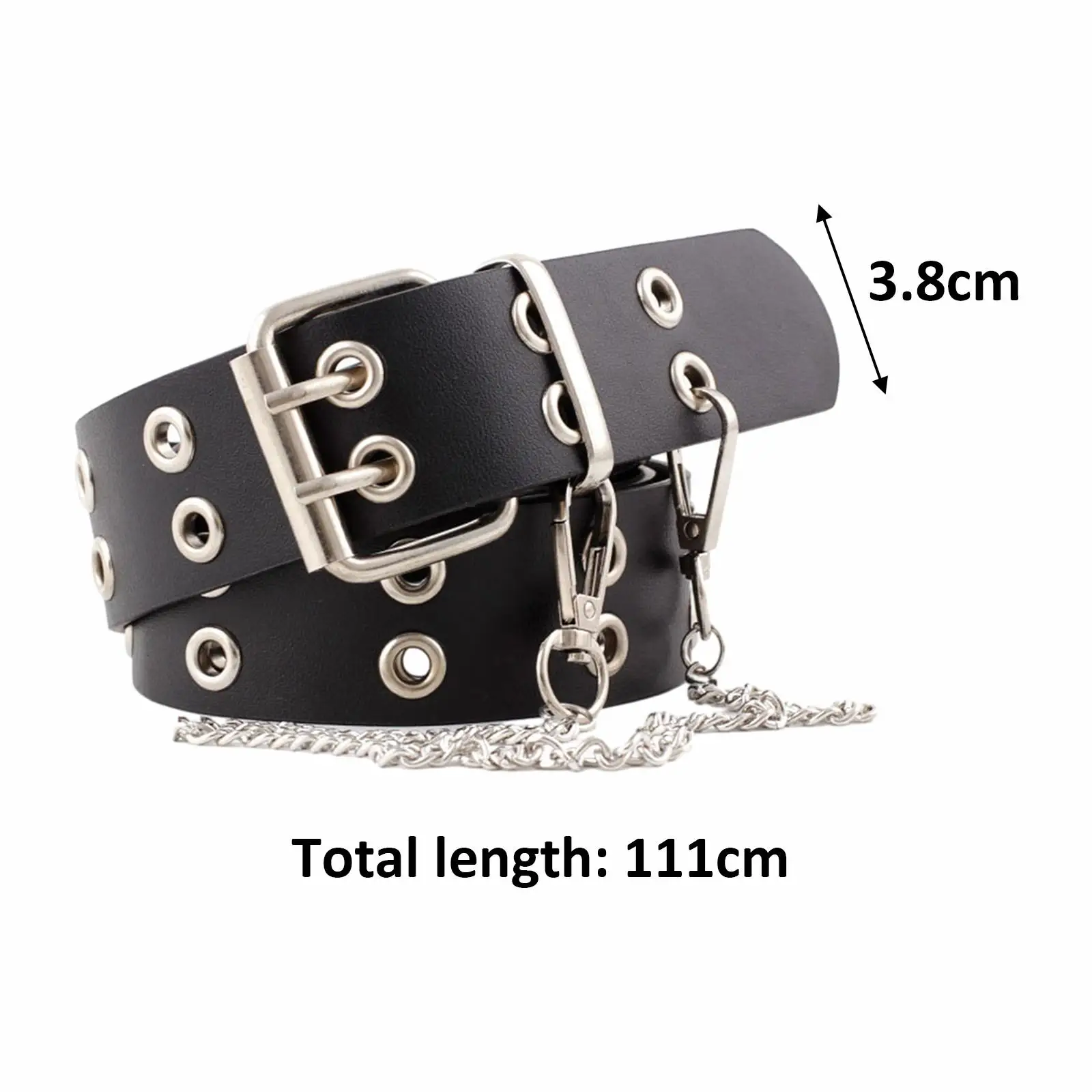 

Double Grommet Belt Gothic Punk Rock PU Leather Eyelet with Chain Womens Waist Belt Waistband for Club Party Cosplay Jeans Women