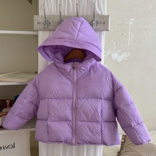 패션  소녀 소년 후드 재킷 면 패딩  두꺼운 코트 겨울 따뜻한 외투 단색  옷 2-10세