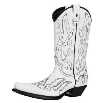 Stivali da uomo in pelle autunno inverno moda punta a metà polpaccio scarpe retrò fatte a mano stivali bianchi per uomo Zapatos De Hombre 1