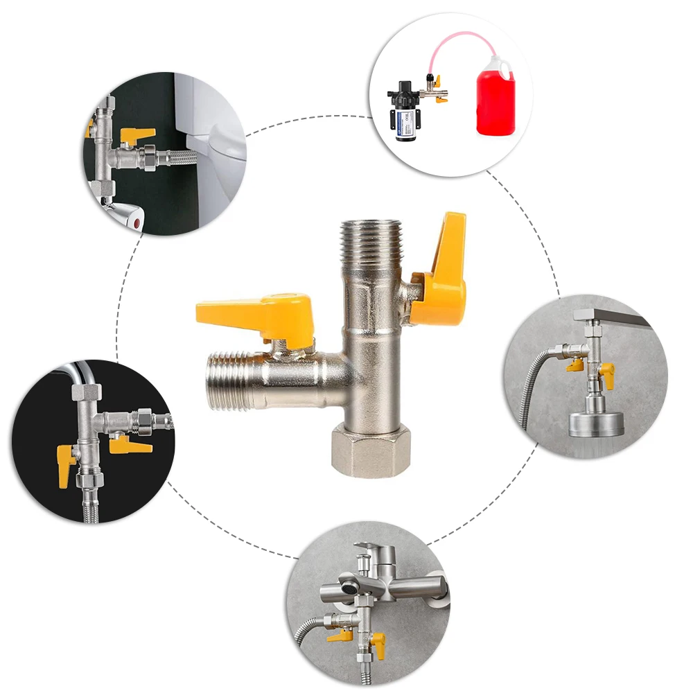 G1/2'' Shower Diverter Valve RV 3-Way By-Pass Valve Replacement, Universal T-Adapter for Bathroom, Toilet, Kitchen