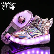 

Size28-42 Rollers Sneaker for Children Two Wheels Glowing Shoes Teenager Light Up Shoes Sneaker Usb Charging Kids Luminous Shoes
