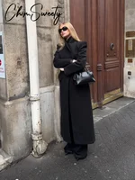 Elegant Women's Woolen Coat Black Single-Button Stand Collar Slim Lady Long Coats 2025 Autumn Winter Chic Female Streetwear New 5