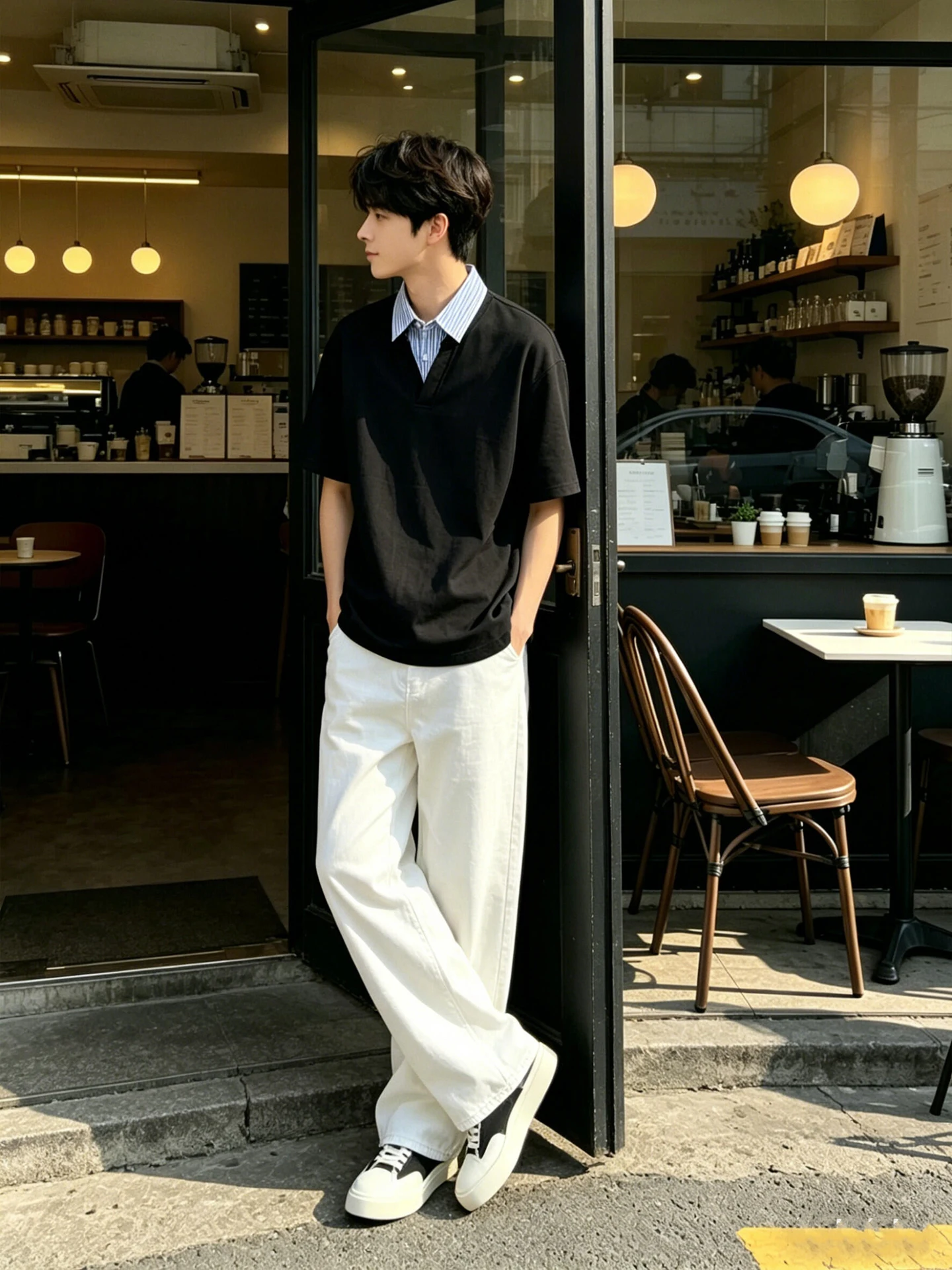 남성용 시원한 반팔 티셔츠 세트, 여름 유행 폴로 셔츠, 어깨 패드가 있는 캐주얼 스포츠웨어, 젊은층에게 적합한 앙상블