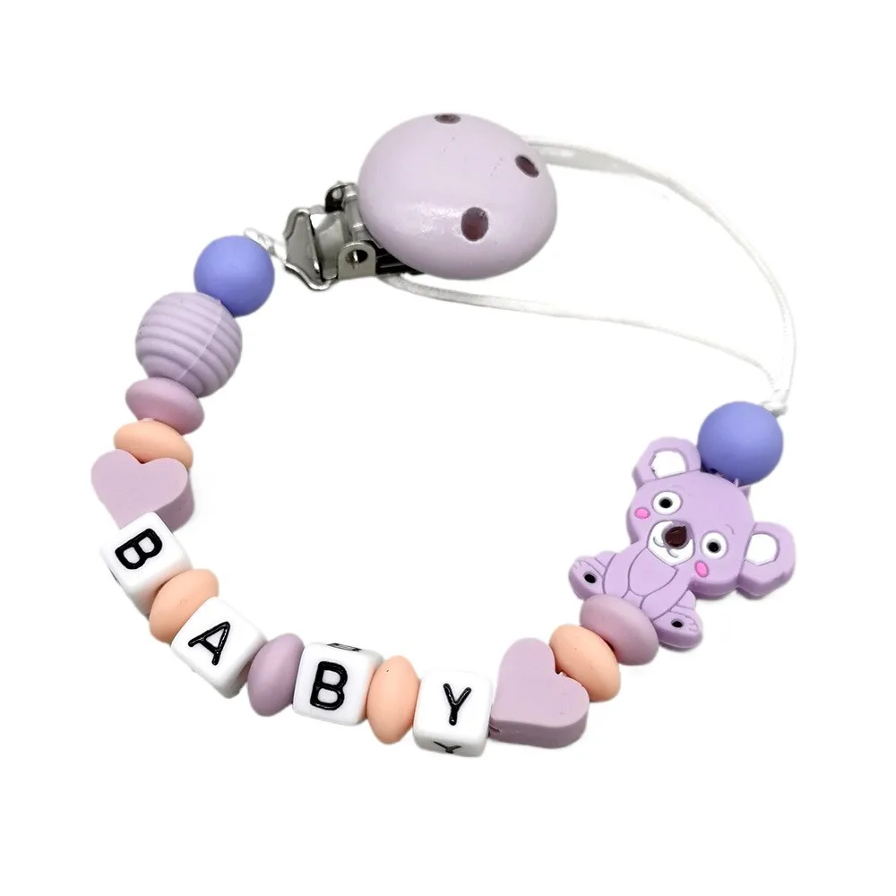 Multicolor Koala Baby Pacifier Clip, Wooden & Silicone Beads, BPA-Free Infant Pacifier Leash for Newborn