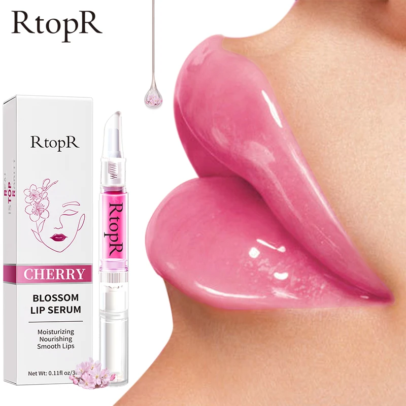 

RtopR Cherry Blossom Lip Serum Mask Dry Crack Peeling Repair Reduce Lip Fine Lines Essence Moisturizing Beauty Care 3ml