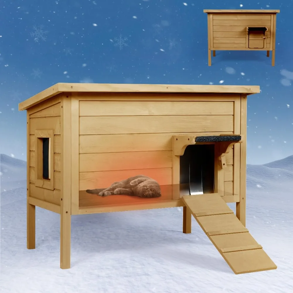 Outdoor-Cat-House Insulated-Feral-Cat-Shelter Weatherproof for Winter Foam & Wood for Multiple Cats Fold-up Stair