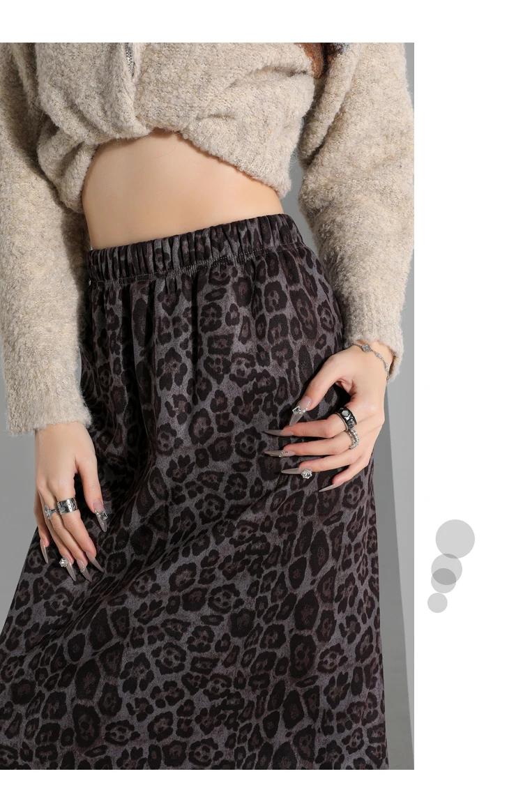 Amerikanische Frauen Leopard Gedruckt Midi Rock Mode Elastische Hohe Taille Chic Split Elegante Büro Damen Lose Beiläufige Weibliche Röcke – Detail 16