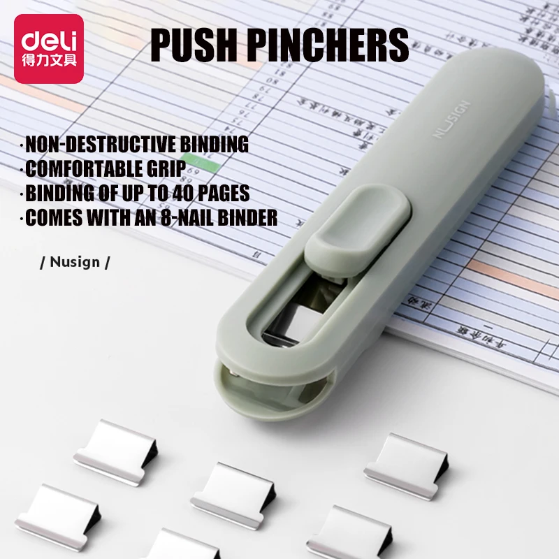 

Deli Push Binder Non-Destructive Binding 40 Pages, No Damage Paper Document Storage Staple Pusher Office Study Supplies