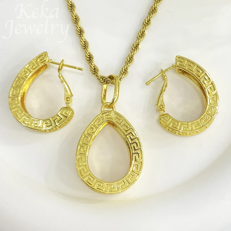 Dubai Golden Jewelry Sets for Women Luxury Italian Bridal Necklace Pendant Earrings Wedding Party Accessories Lady Gifts - 2