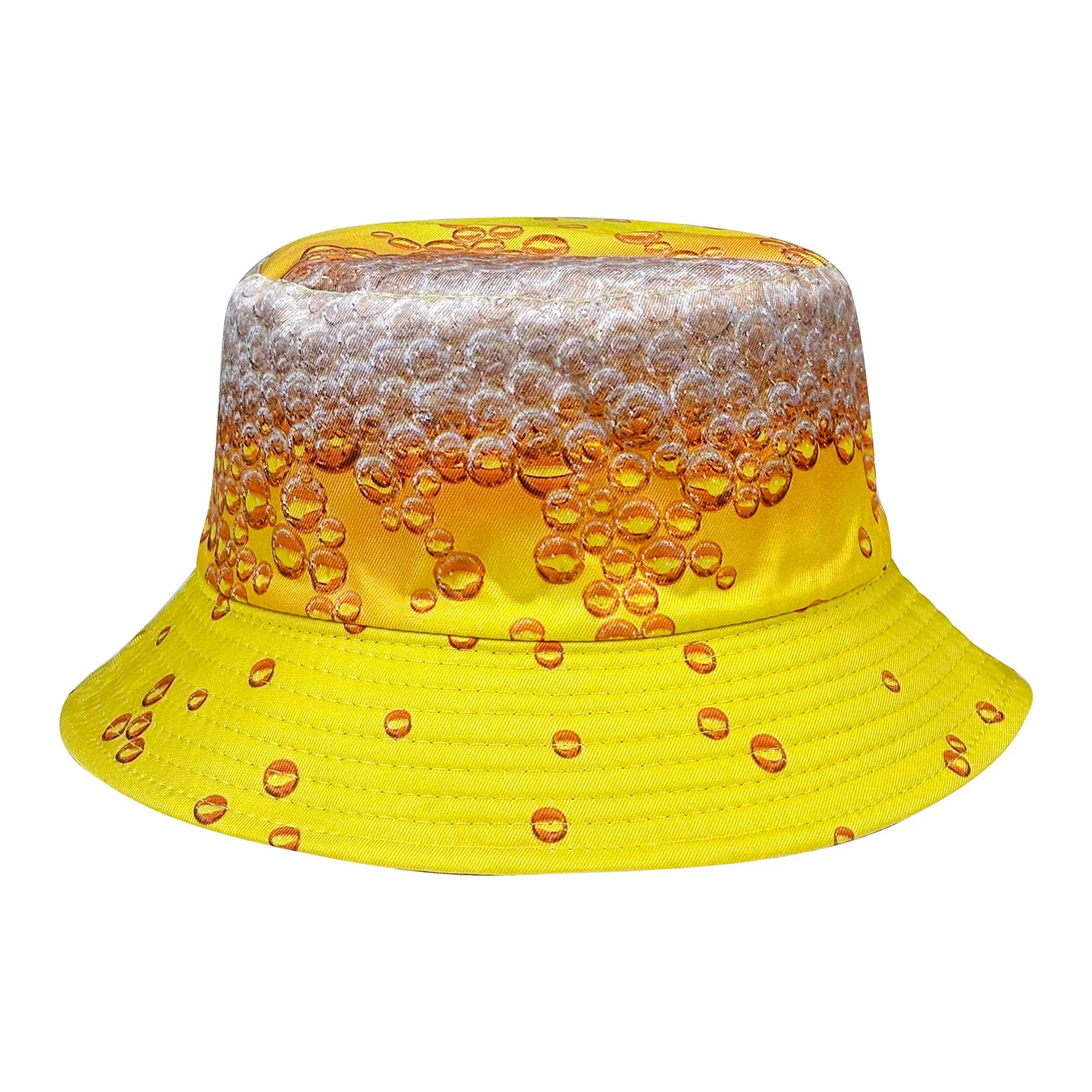 Gelber Bier-Bucket-Hut, Sonnenhut für Frühlings- und Sommerfestivals, künstlerischer, vielseitiger Künstlerhut, wendbar und faltbar, modischer Bucket-Hut, geeignet für Outdoor-Reisen und Feiertagspartys – Detail 7