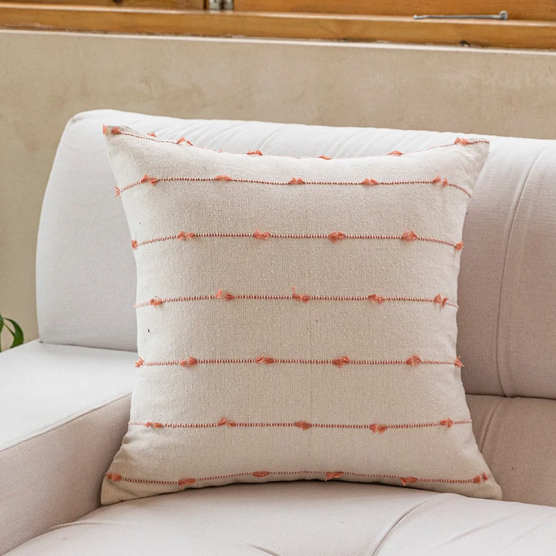 Pink striped jacquard pillow cover