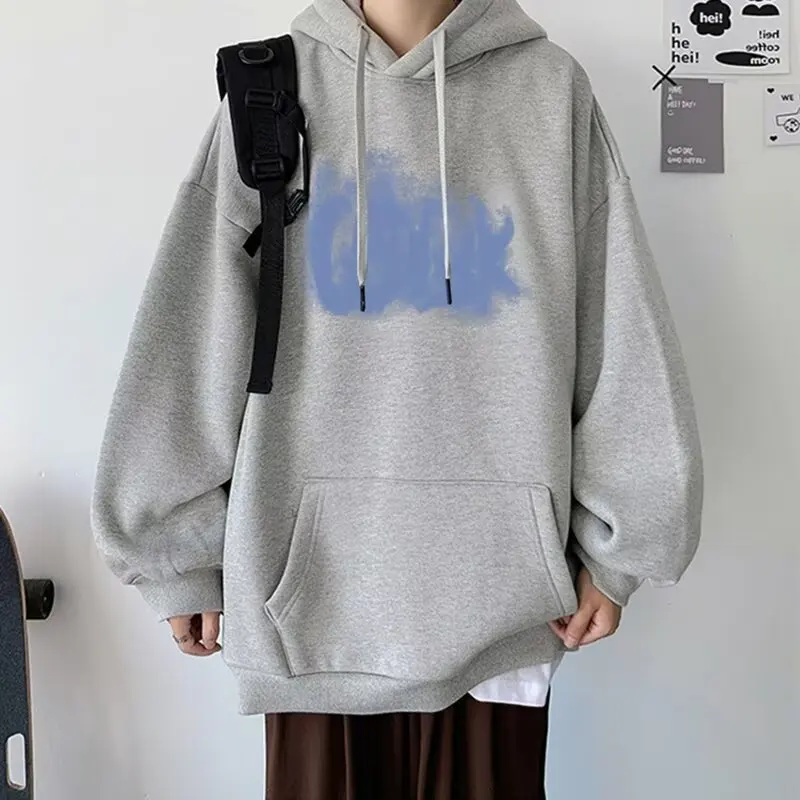 빈티지 레터 프린트 남성 탑 한국 streetwear 루즈 한 남성 후드 가을 패션 아메리칸 스타일 코트 겨울 따뜻한 풀오버