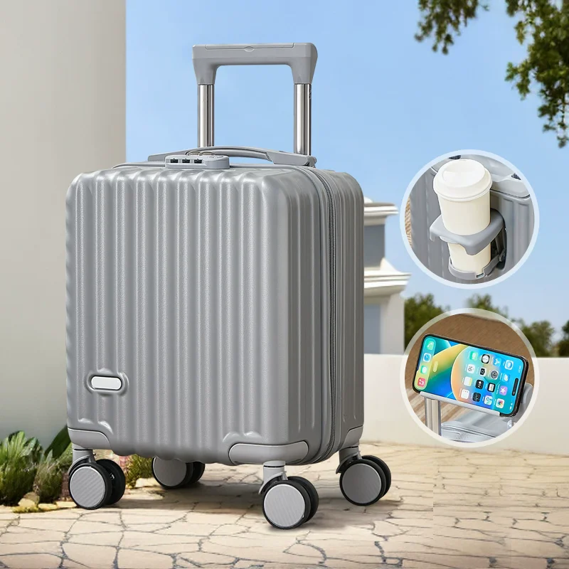 Small Leather Carry-on Suitcase With Password Lock For Travel_voghion.com