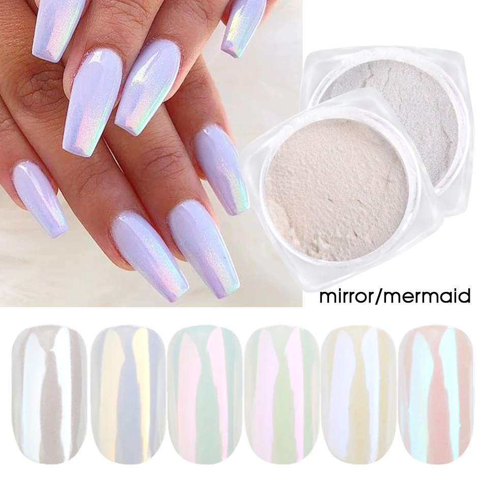 Nail Powder Nail Pigment Nail Glitter Nail Decoration Nail Decorations 1 Box Pearl Nail Glitter Powder Neon Shimmer Mirror Mermaid Dipping White Purple Nail Chrome Pigment Dust Polish Decor GLB01-07
