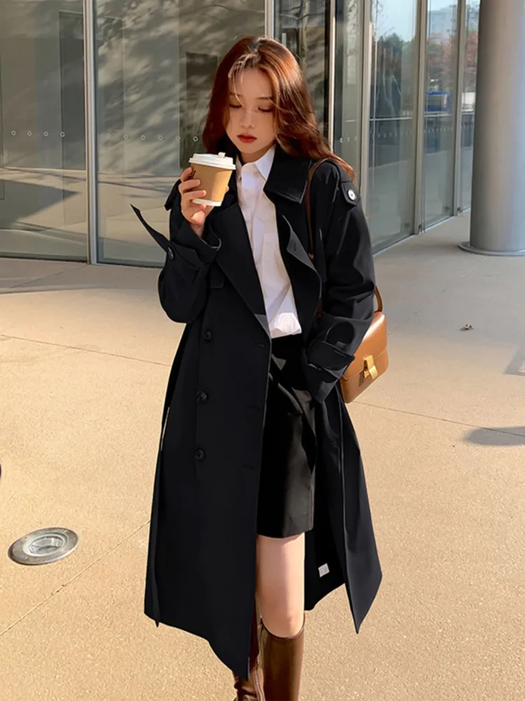 

Brand New Fashion Double-Breasted Long Women Trench Coat Office Lady Duster Coat Female Outerwear Black Khaki Quality