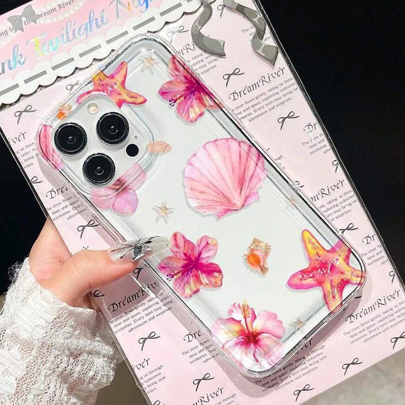 Tropical Pink Starfish & Flower Shell Phone Case Cover