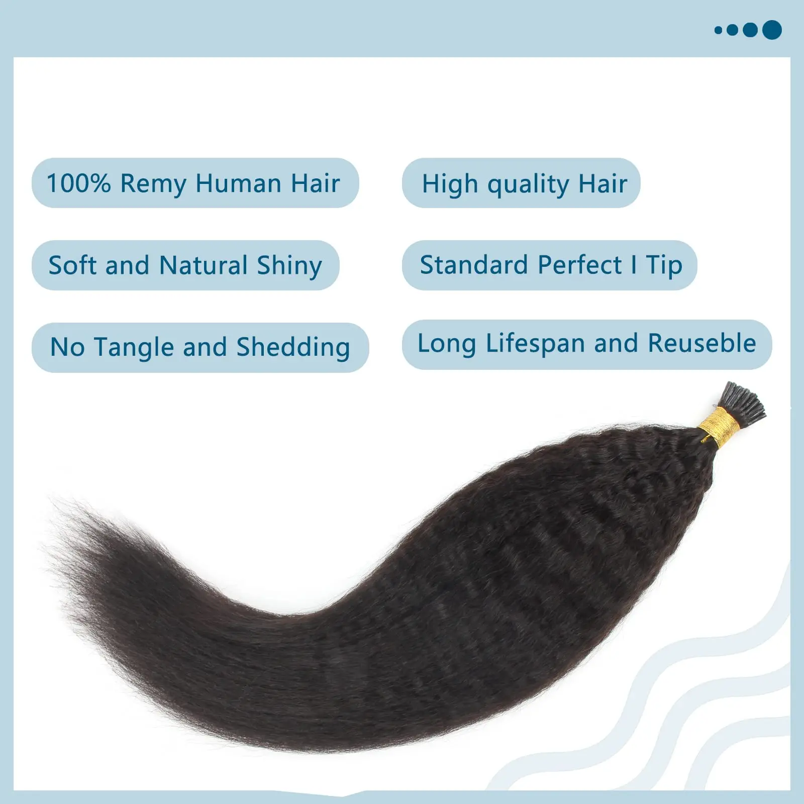 Extensioni di Capelli Umani Lisci Kinky I-Tips 18 Pollici, Capelli Vergini Brasiliani Lisci Kinky 50 Grammi - immagine 4