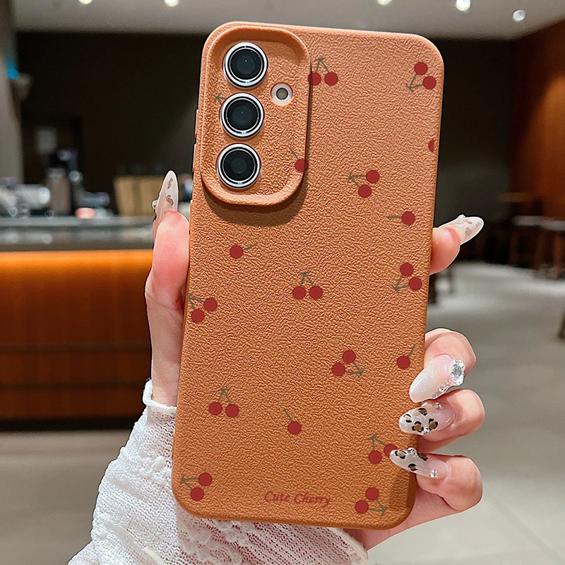 Red Cherry Leather Texture Silicone Phone Case Cover