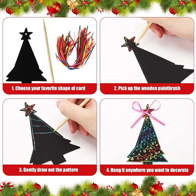 48Pcs Christmas Rainbow Scratch Paper Xmas Tree Snowman DIY Hanging Ornaments for Kids Gifts 2024 Navidad Party Decor Supplies 2