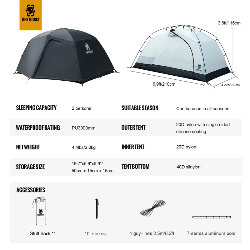 Onetigris Stella Camping Tent Black Tigris Series Backpacking