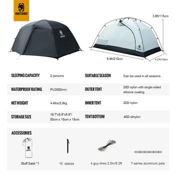 OneTigris STELLA Camping Tent Black Tigris Series Backpacking Shelter Easy Setup Instant 2-Person 4-Season Tent For Hiking 6