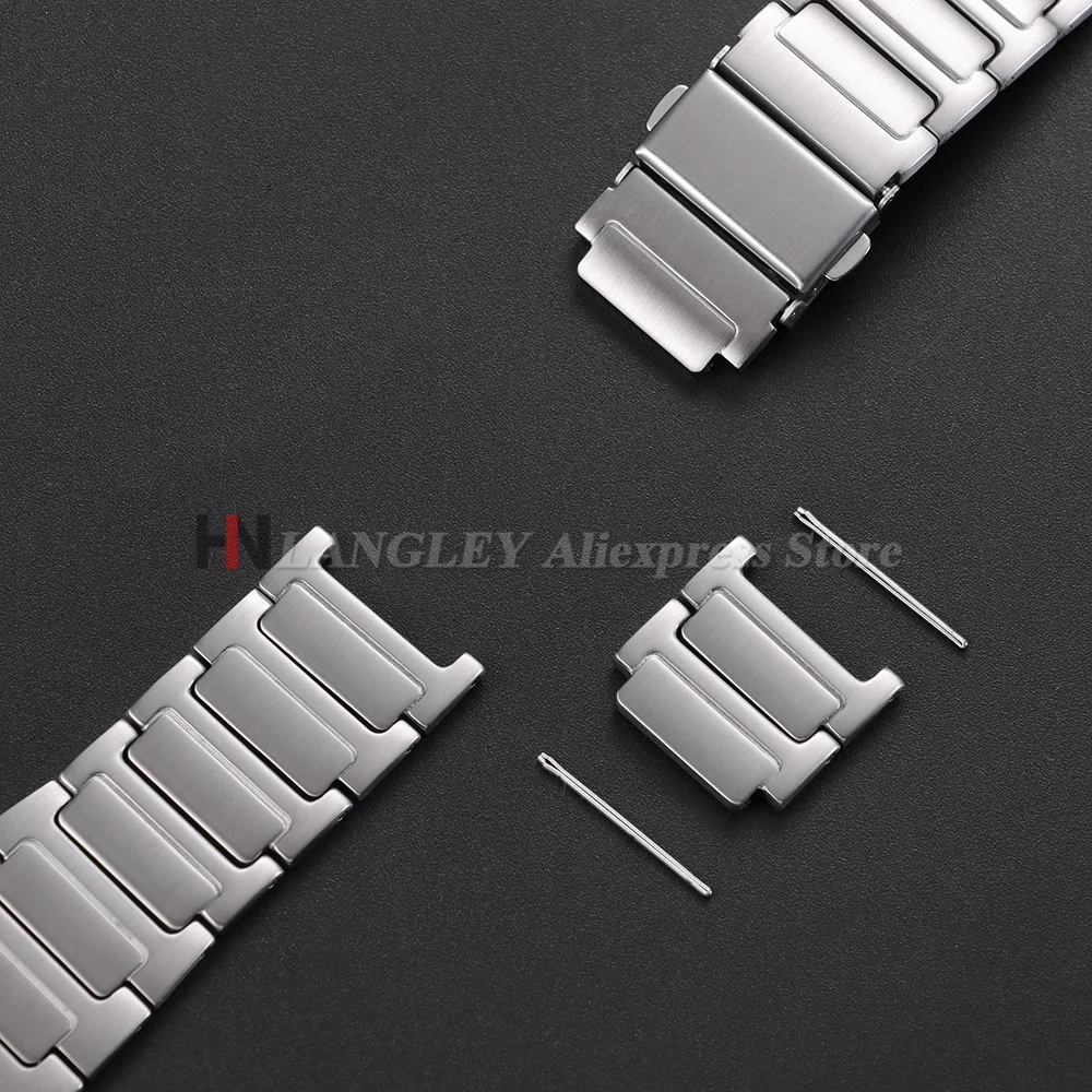 Premium Stainless Steel Smartwatch Strap - Sporty Silver & Black Bracelet with Folding Buckle